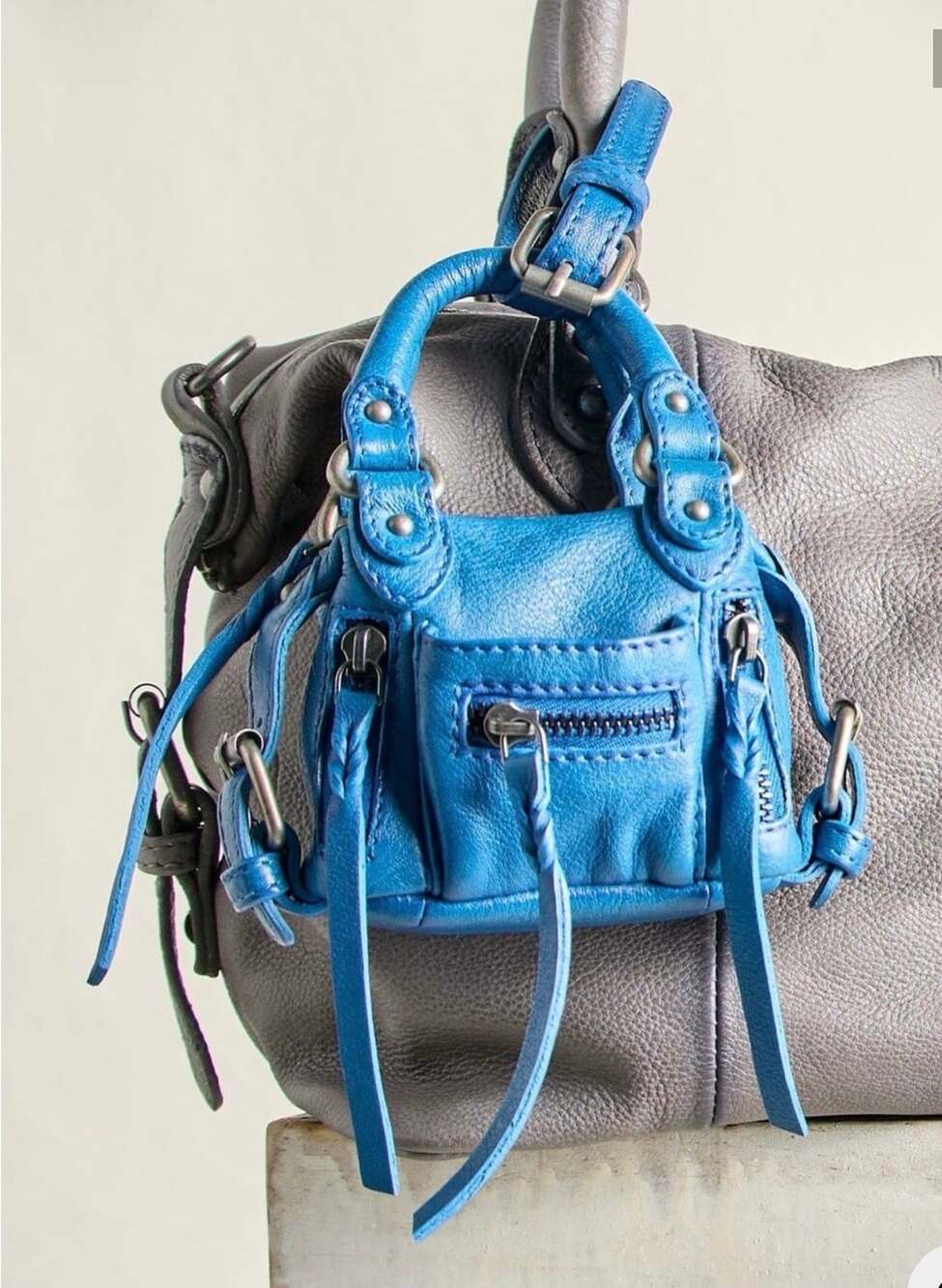 Free People We The Free Micro Emerson Mini Bag Blue Leather Charm
